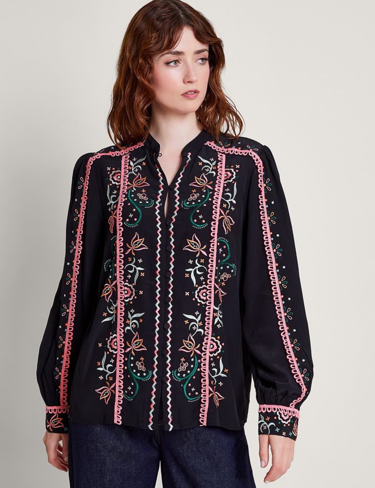 Floral Embroidered Button Through Blouse 1 of 5