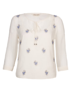 Floral Embroidered Cropped Blouse with Camisole Image 2 of 6