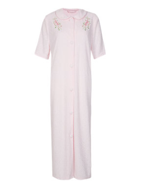 Floral Embroidered Diamond Towelling Dressing Gown Image 2 of 5