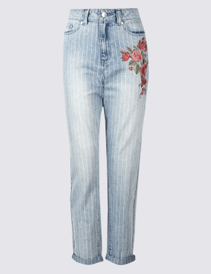 Boutique Rose Embroidered Wide Leg Jeans Blue