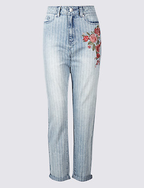 Floral Embroidered High Waist Mom Jeans Image 2 of 6