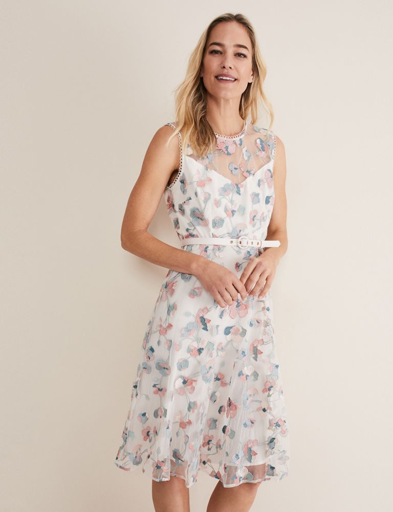Floral Embroidered Knee Length Shift Dress 1 of 5
