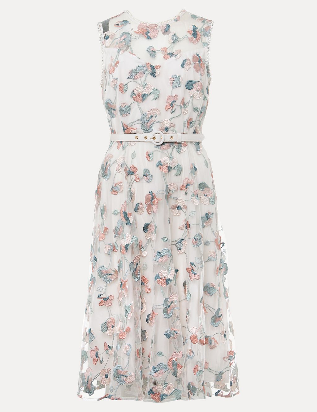 Floral Embroidered Knee Length Shift Dress 1 of 5