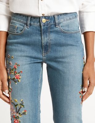 Floral Embroidered Mid Rise Jeans, M&S Collection