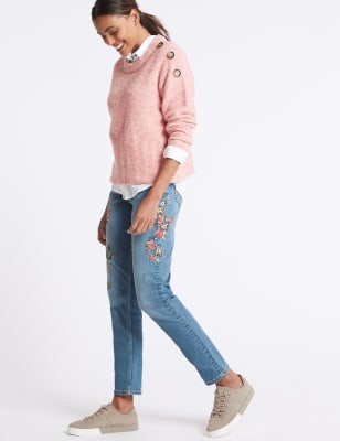 Floral Embroidered Mid Rise Jeans, M&S Collection