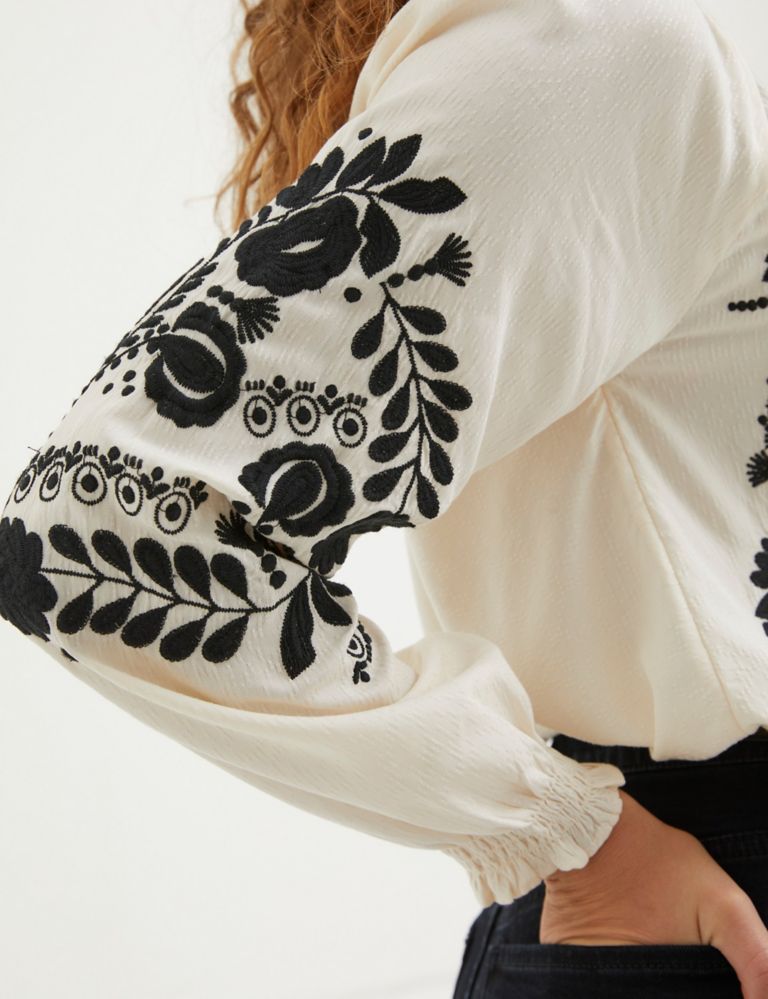 Floral Embroidered Notch Neck Blouse 6 of 8