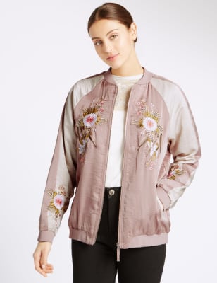 Floral embroidered hotsell bomber jacket