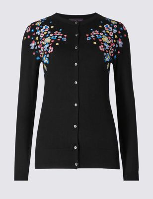 Floral Embroidered Round Neck Cardigan Image 2 of 5