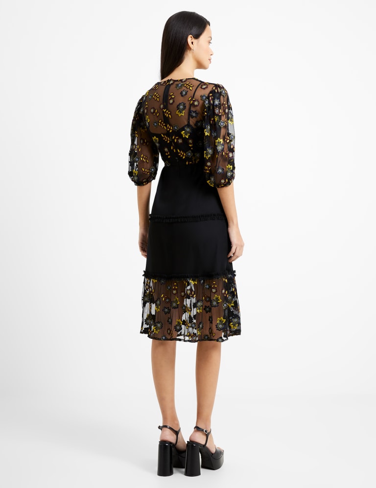 Embroidered ruffle sleeve midi dress outlet