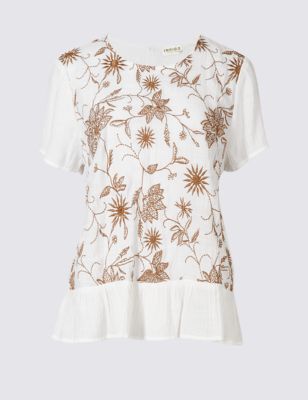 Floral Embroidered Short Sleeve Shell Top Image 2 of 5