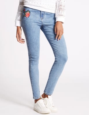 Floral Embroidered Mid Rise Jeans, M&S Collection