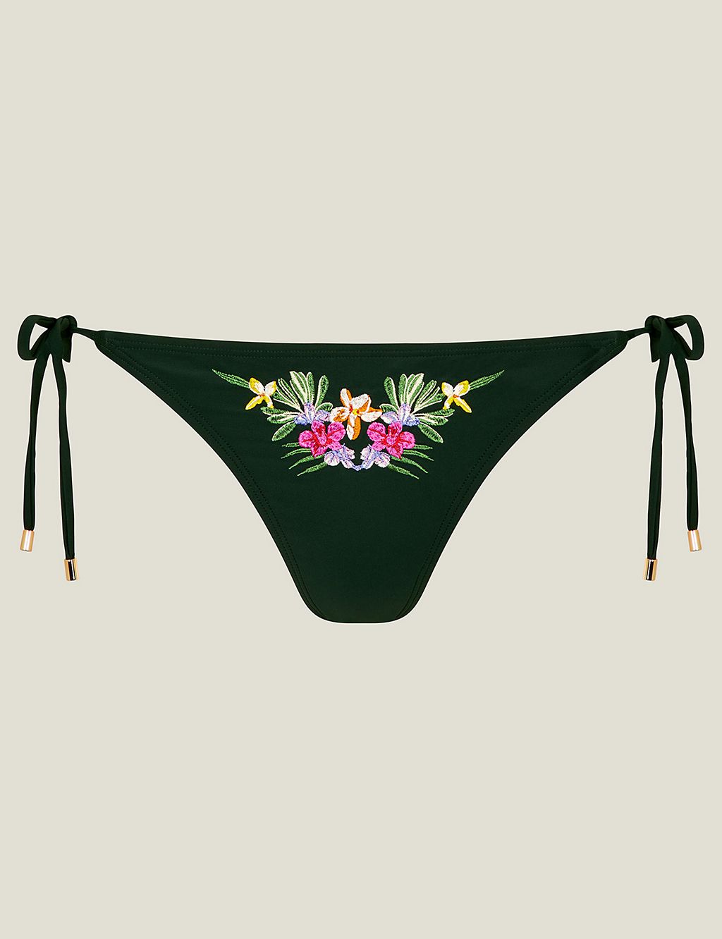 Floral Embroidered Tie Side Bikini Bottoms 1 of 4