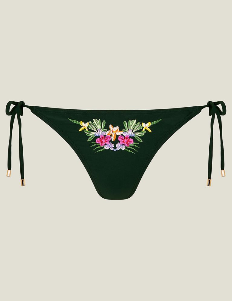 Floral Embroidered Tie Side Bikini Bottoms 2 of 4