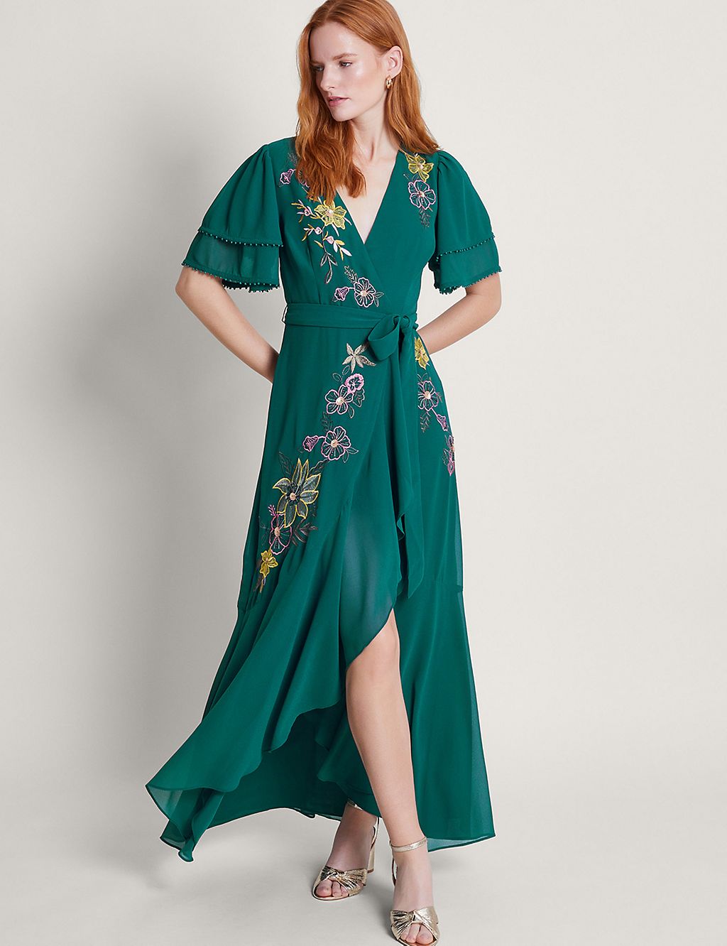 Floral Embroidered V-Neck Maxi Wrap Dress 3 of 5