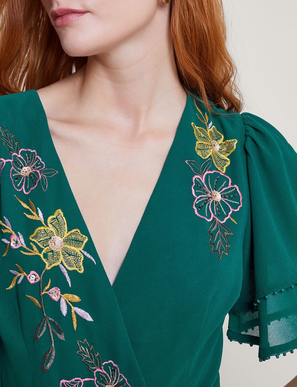 Floral Embroidered V-Neck Maxi Wrap Dress