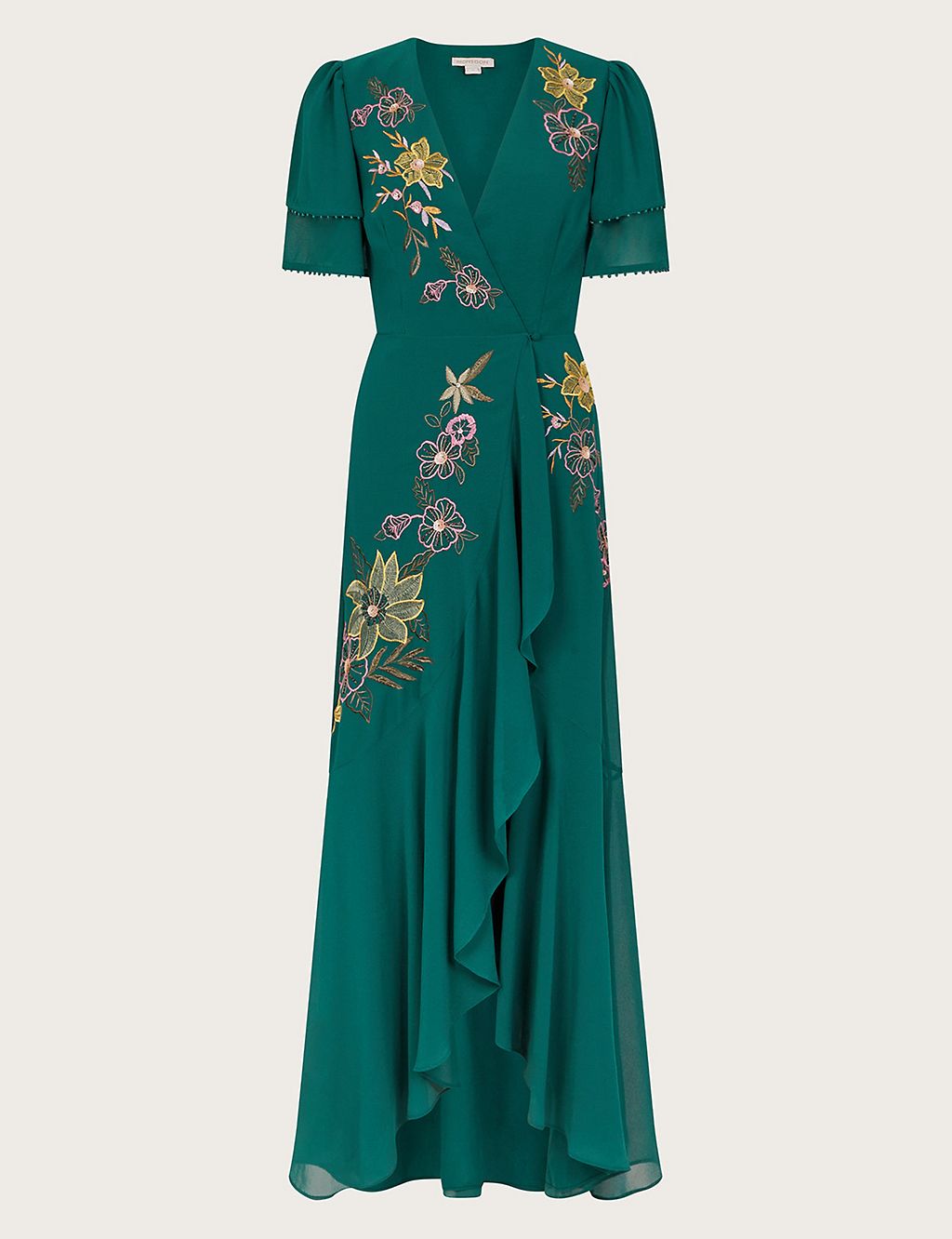 Floral Embroidered V-Neck Maxi Wrap Dress 1 of 5