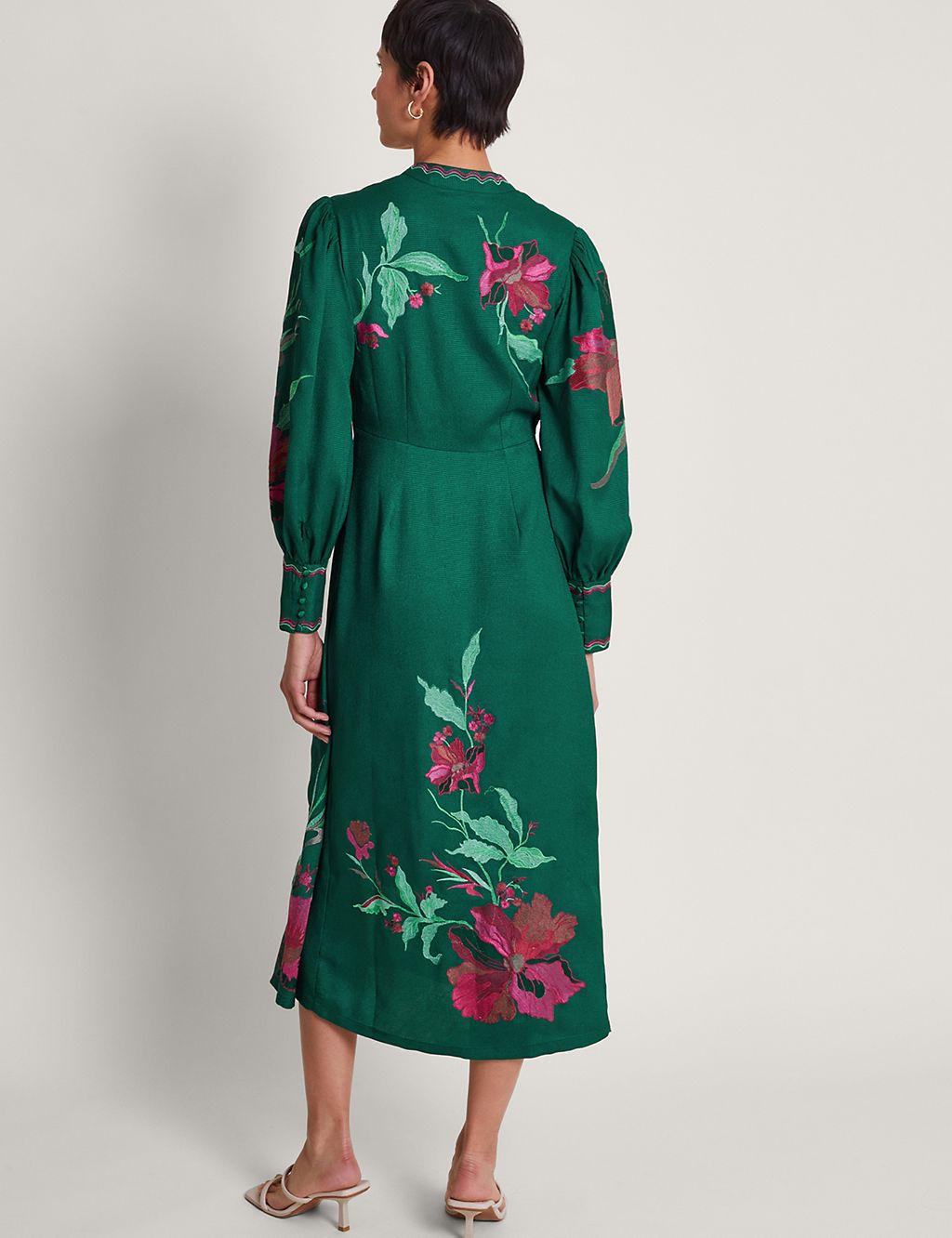 Floral Embroidered V-Neck Midi Waisted Dress 2 of 5