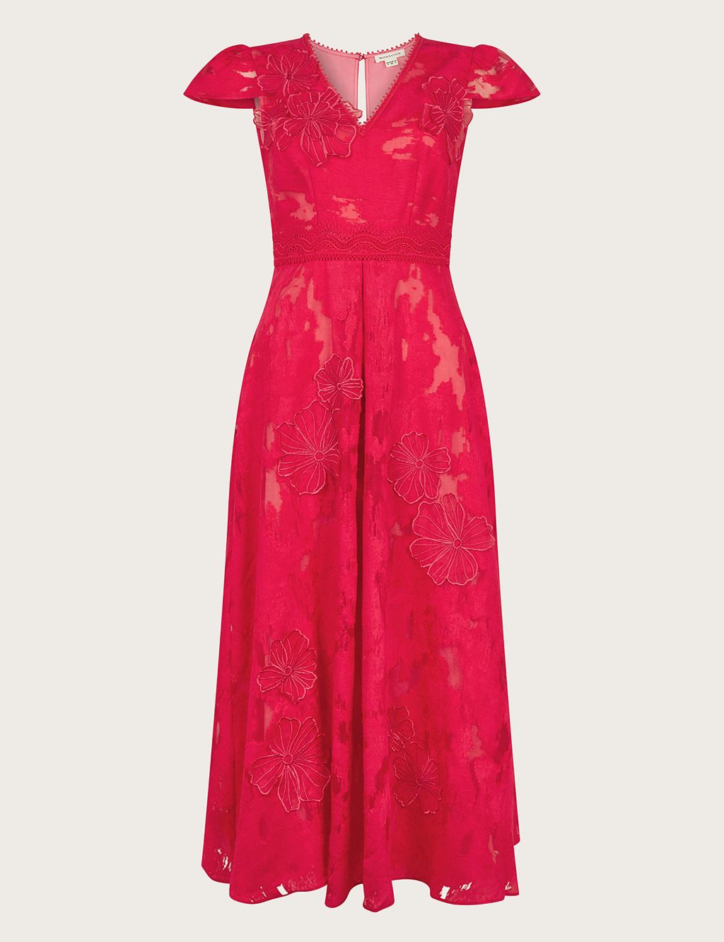 Floral Embroidered V-Neck Midi Waisted Dress 1 of 5