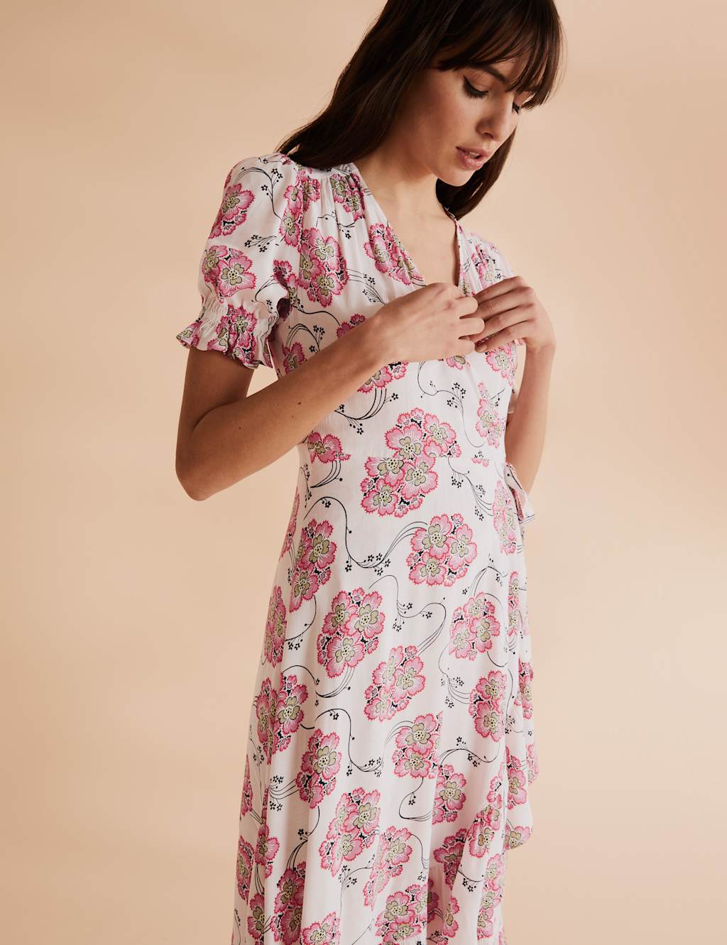 Floral Frill Detail Midi Wrap Dress 7 of 7