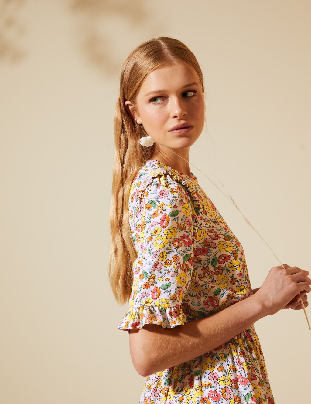 Floral Frill Detail Shirred Midi Tea Dress | M&S X GHOST | M&S