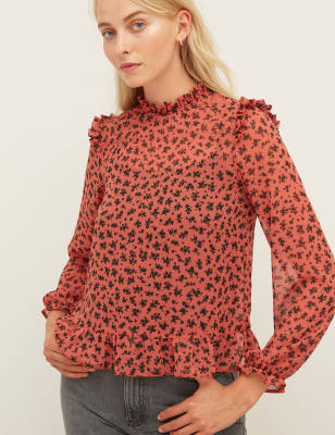 ruffle neck long sleeve top