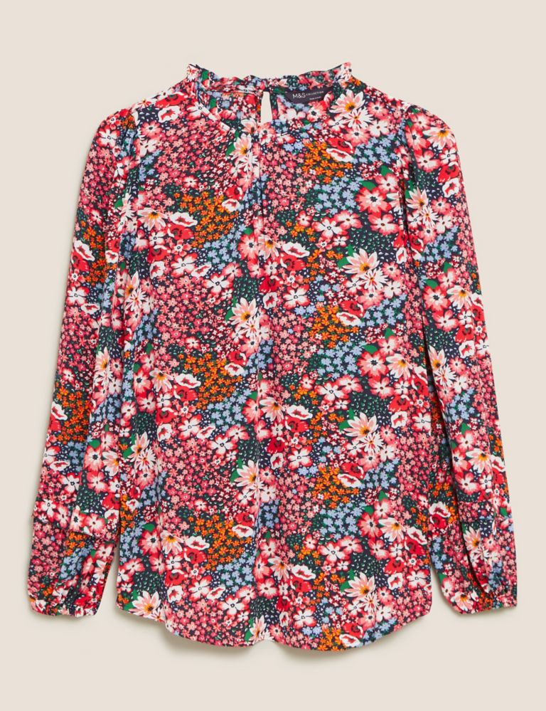 Floral Frill Neck Long Sleeve Top 2 of 5