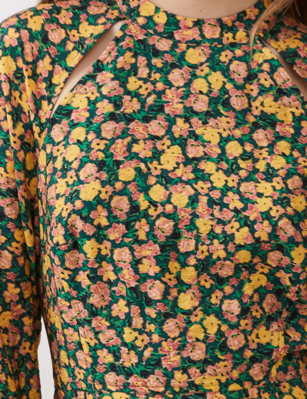 Floral Funnel Neck Mini Shirred Dress 4 of 4
