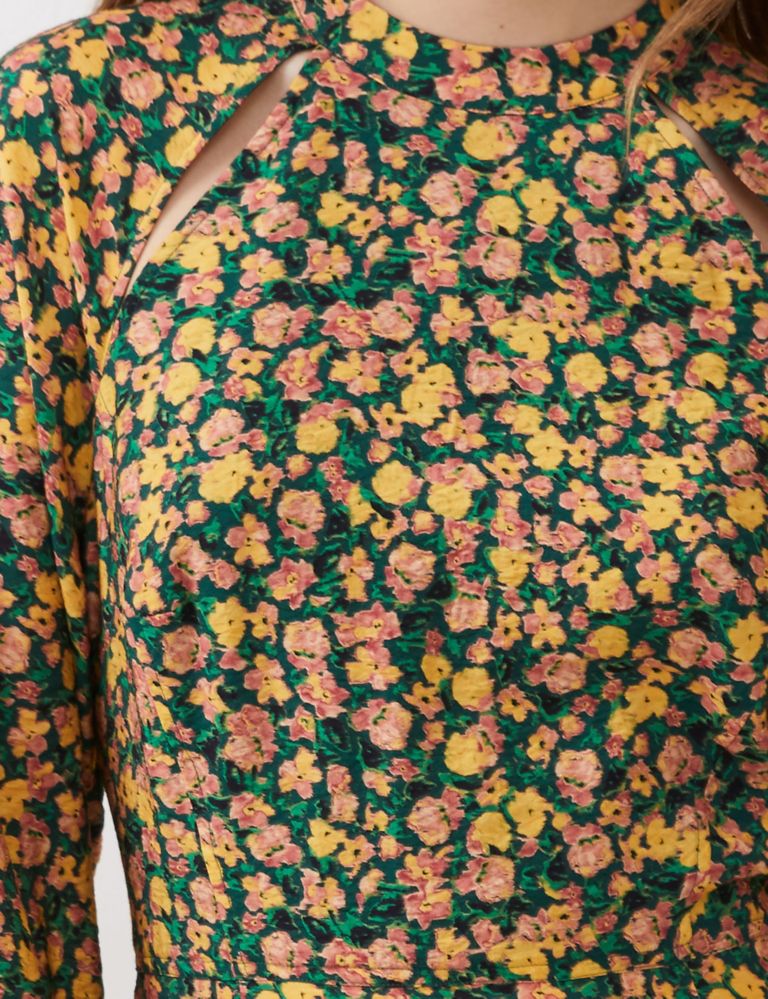 Floral Funnel Neck Mini Shirred Dress 4 of 5