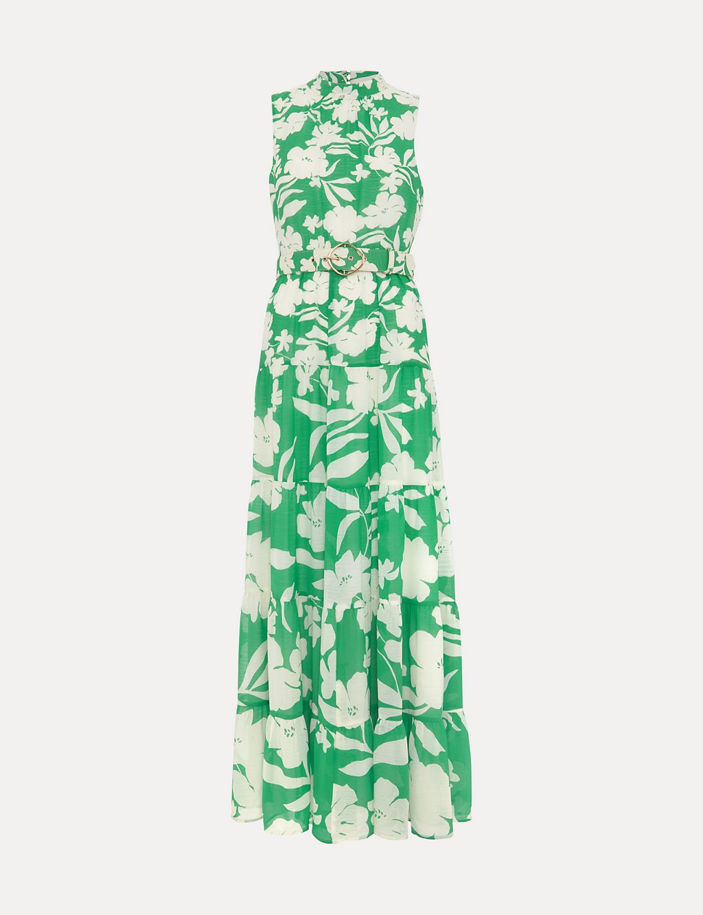 Floral High Neck Belted Maxi Tiered Dress 1 of 8