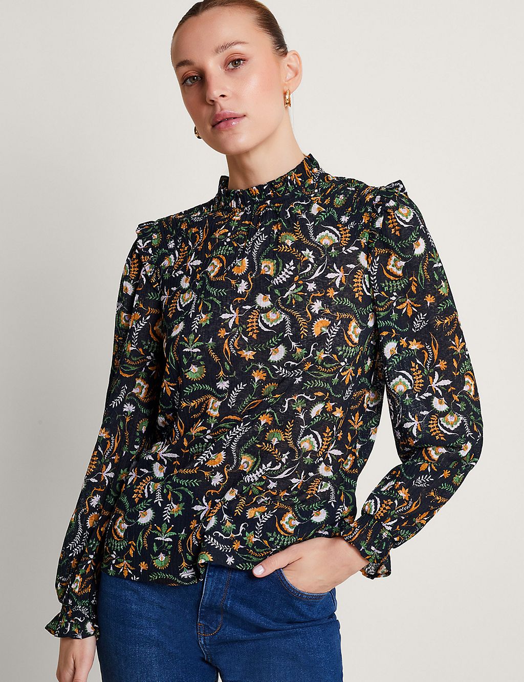 Floral High Neck Frill Detail Blouse 3 of 5