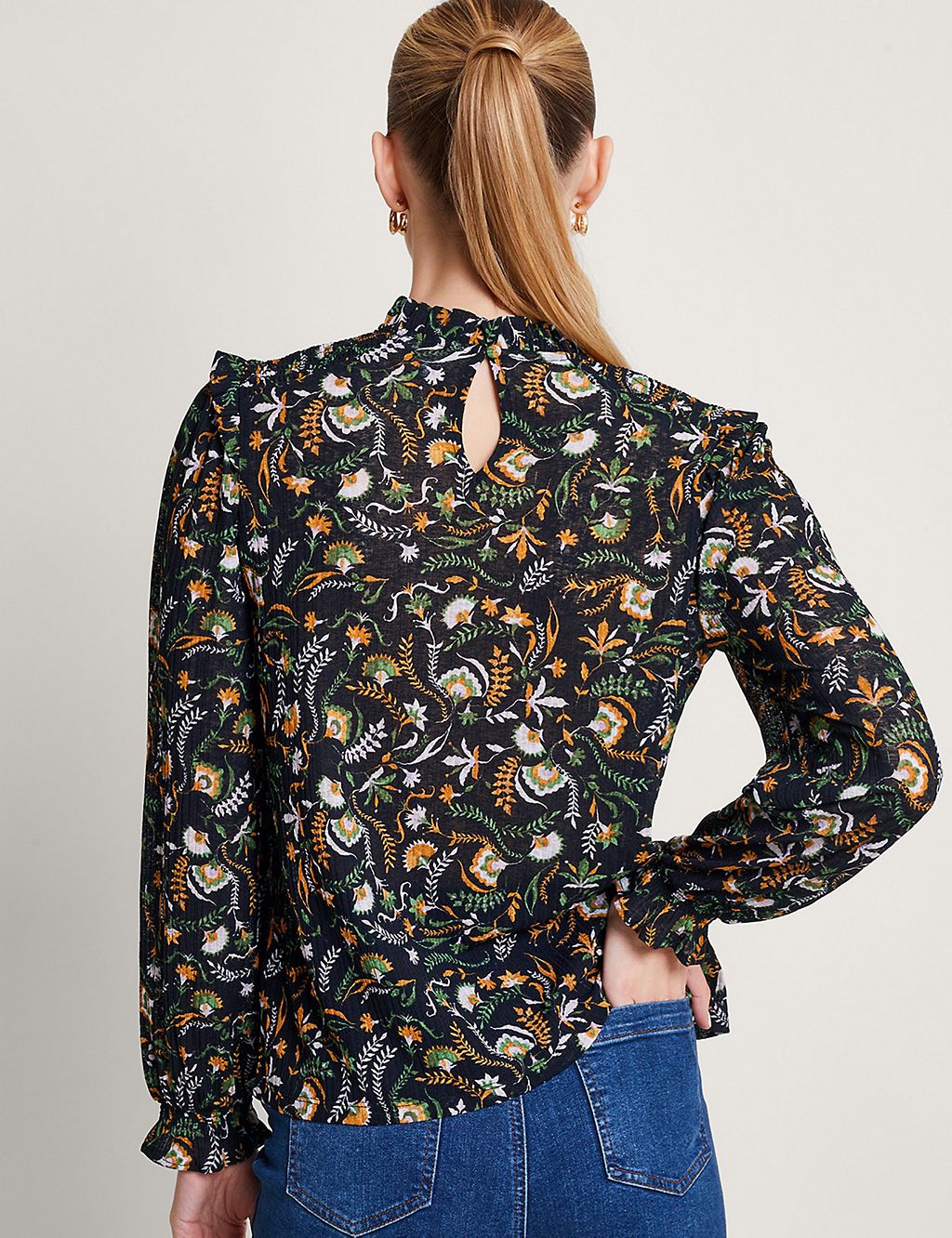 Floral High Neck Frill Detail Blouse 2 of 5