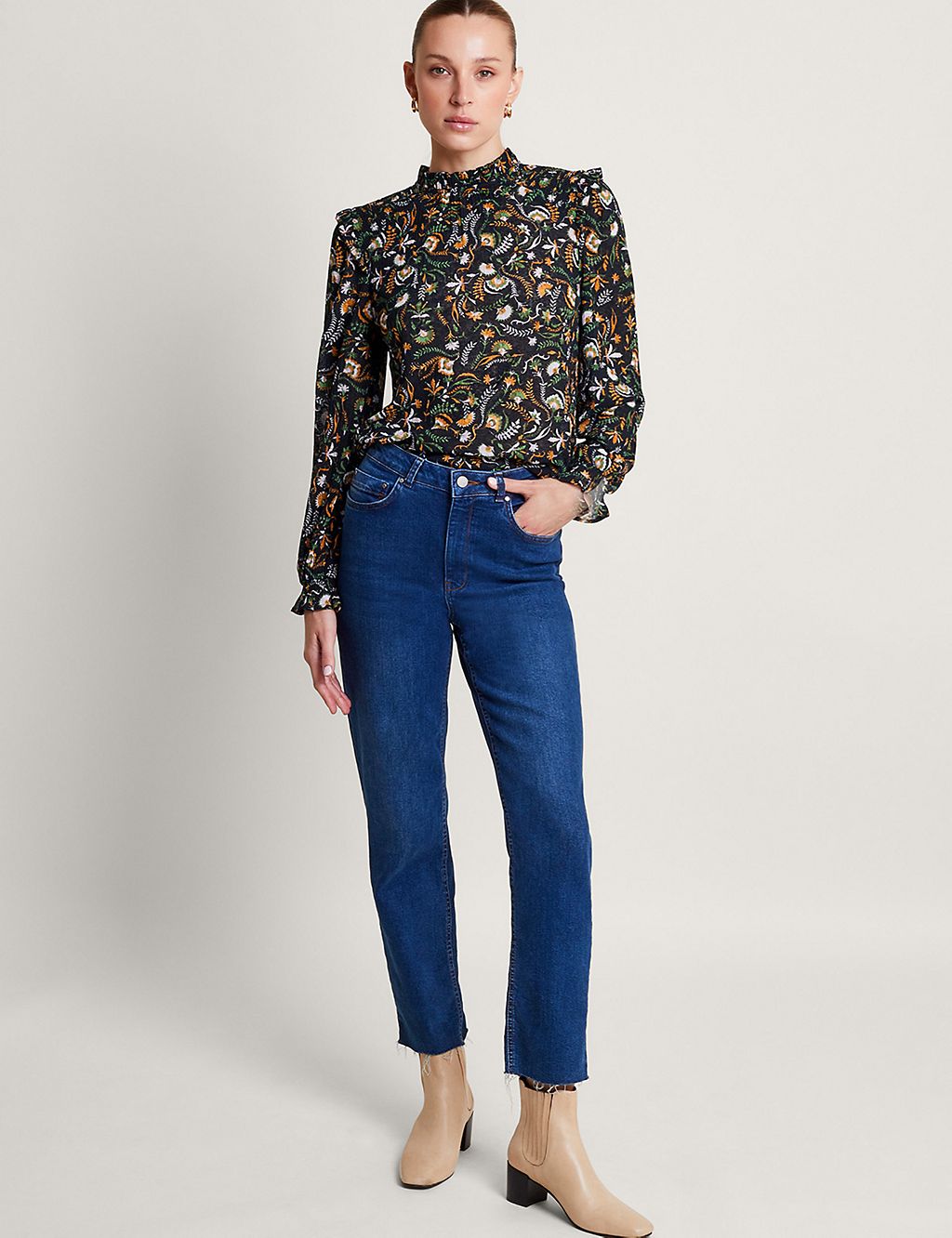 Floral High Neck Frill Detail Blouse 4 of 5