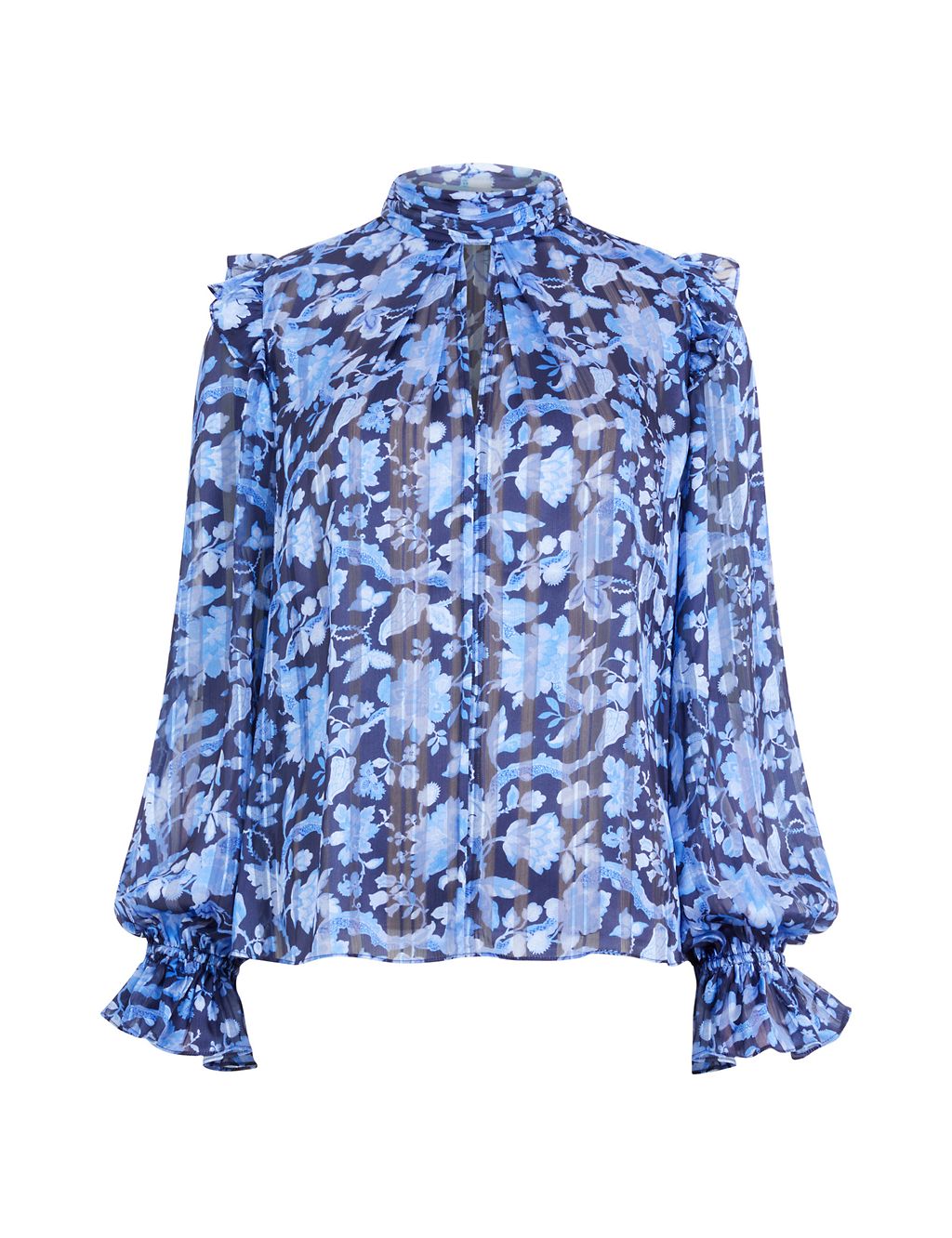 Floral High Neck Frill Detail Blouse 1 of 4