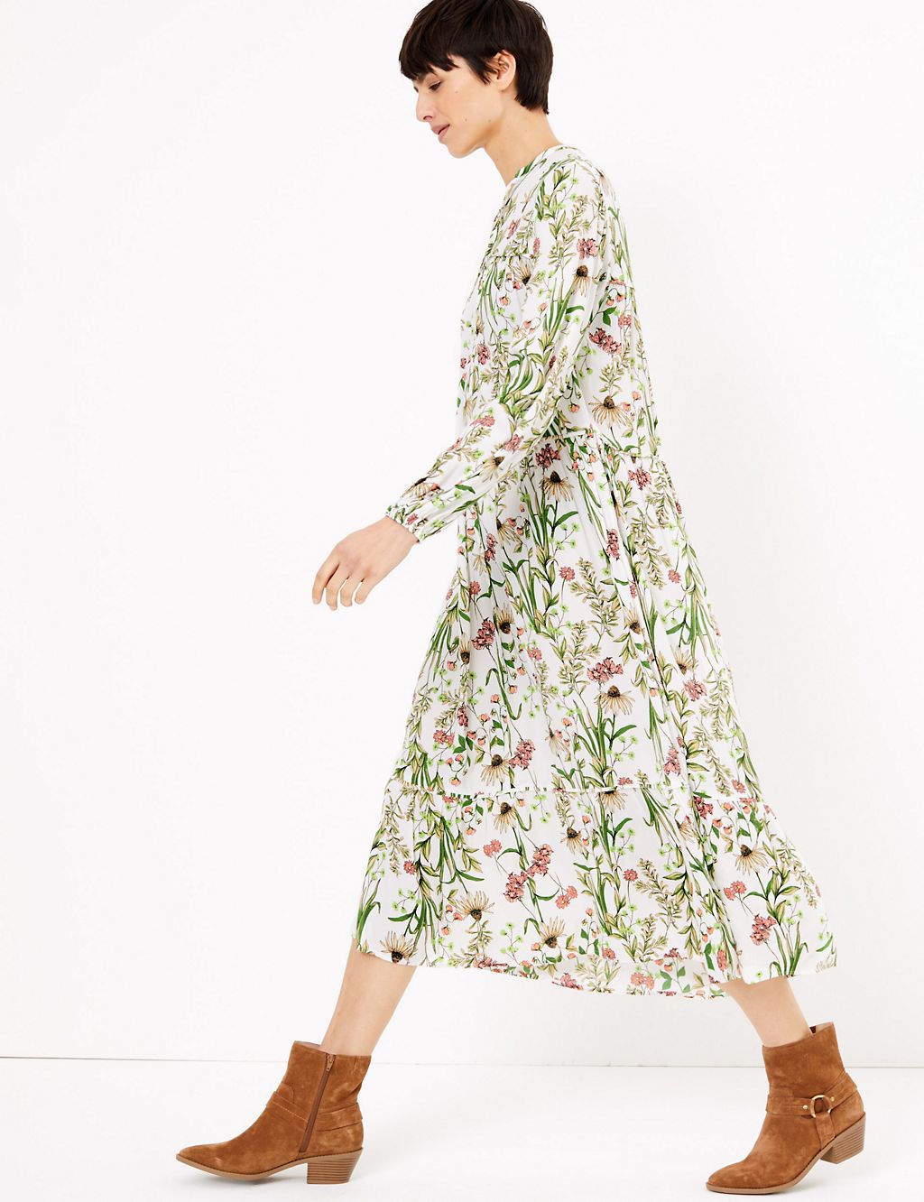 Floral High Neck Midaxi Relaxed Dress 3 of 5