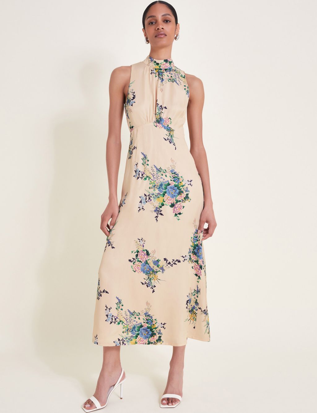 Floral High Neck Midi Waisted Dress 3 of 5