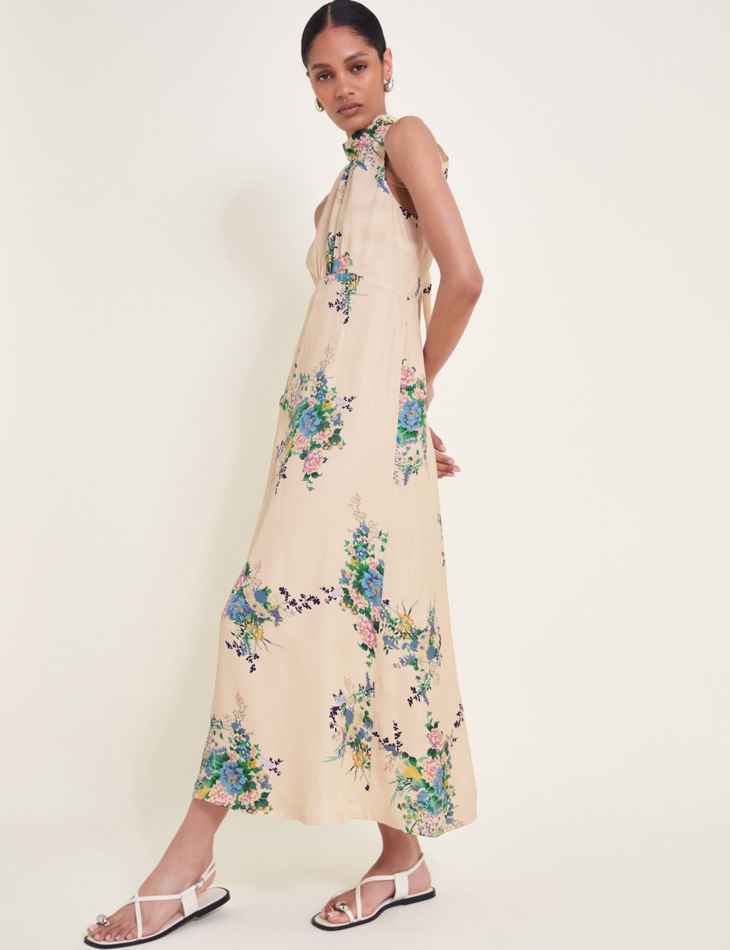 Floral High Neck Midi Waisted Dress 1 of 5