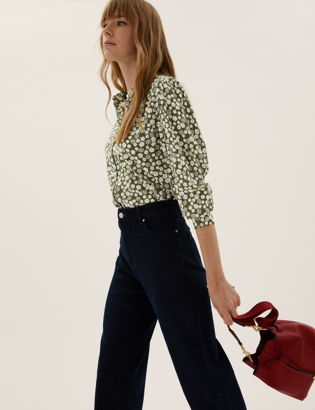 Floral High Neck Pintuck Long Sleeve Blouse | M&S Collection | M&S