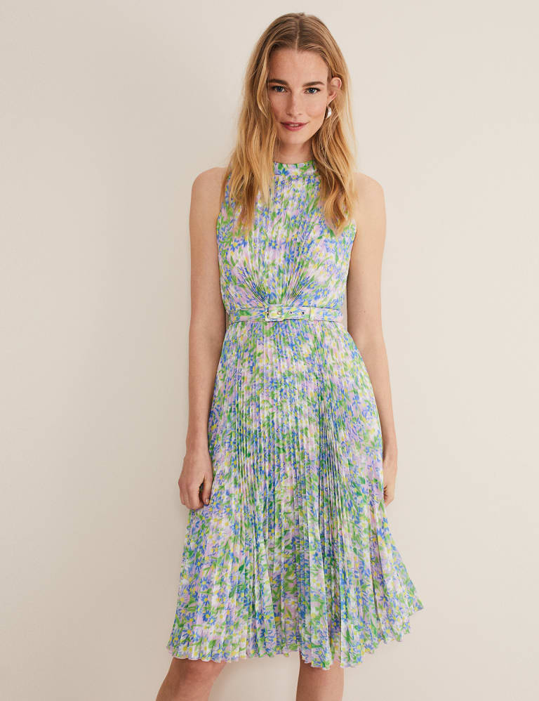 Pleated Floral Midi Dress