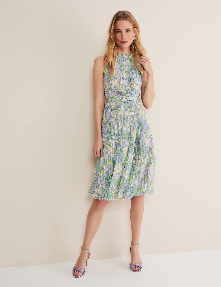 Pleated high neck midi dress top