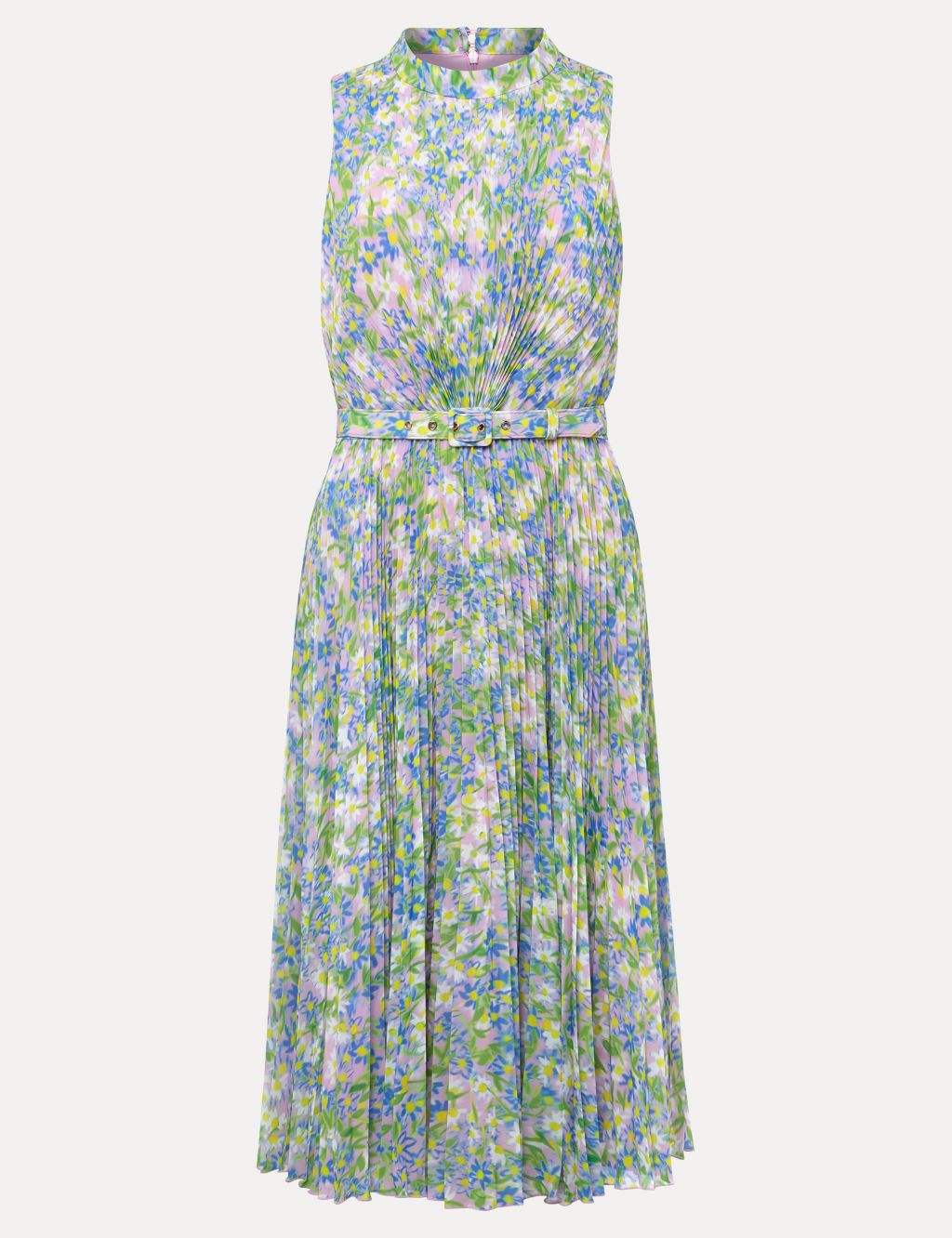 Floral High Neck Pleated Midi Waisted Dress 1 of 6
