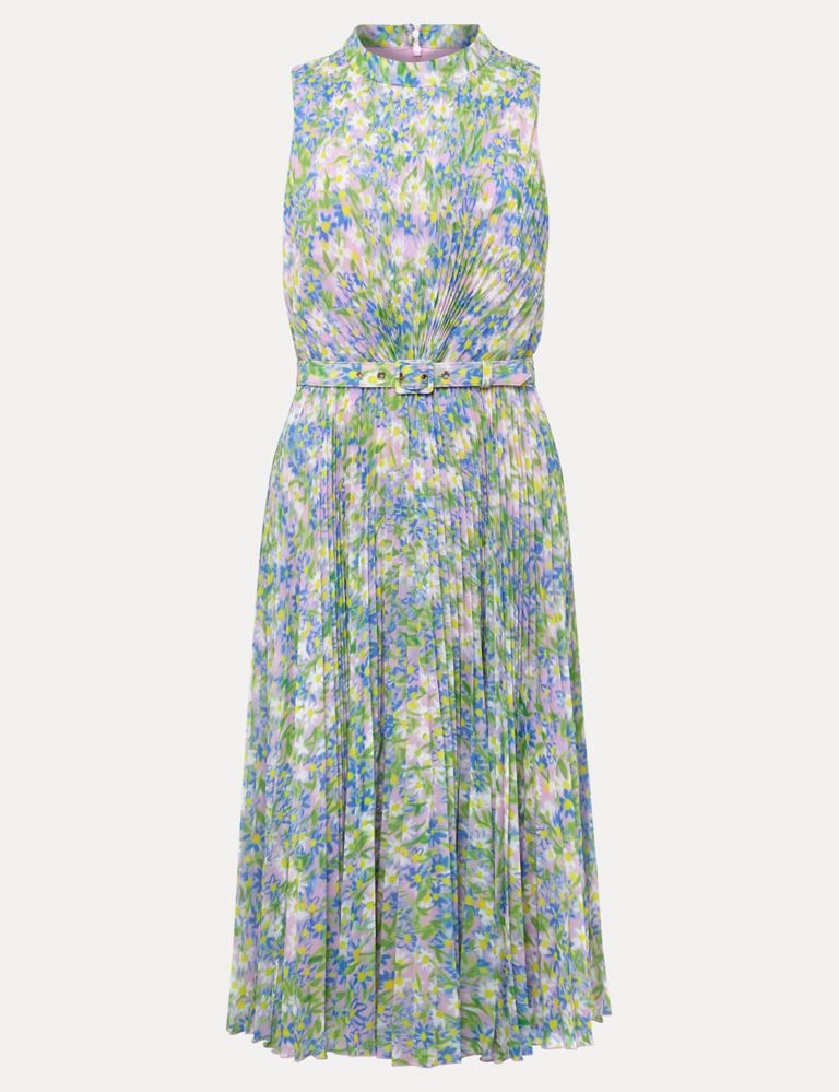 Floral High Neck Pleated Midi Waisted Dress 2 of 6