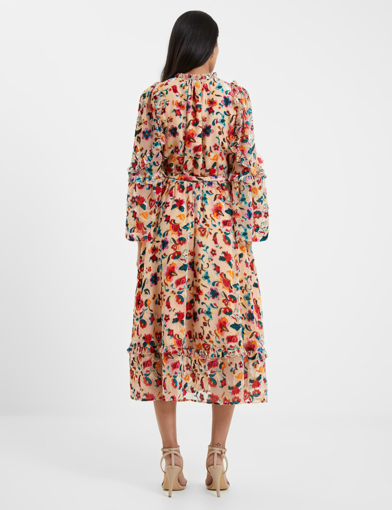 High neck ruffle midi hot sale dress