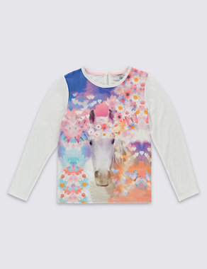 Floral Horse Print T-Shirt with StayNEW™ (1-7 Years) Image 2 of 3