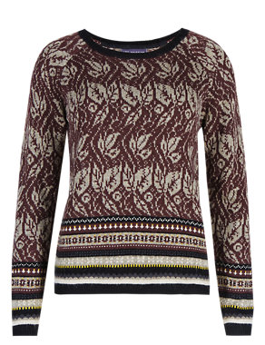 Floral Jacquard Jumper with Wool Image 2 of 4
