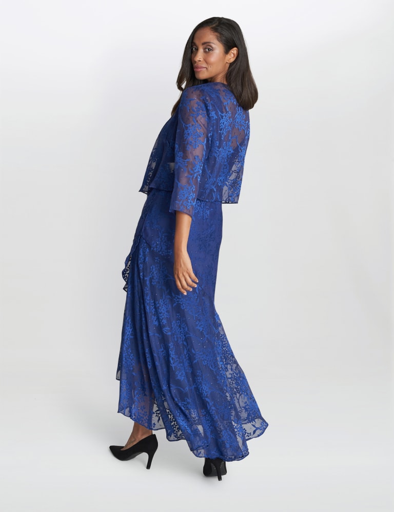 Floral Jacquard V Neck Maxi Dress Jacket Gina Bacconi M S