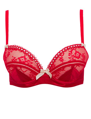 Floral Lace & Ribbon Underwired Plunge Push-Up A-DD Bra Image 2 of 4