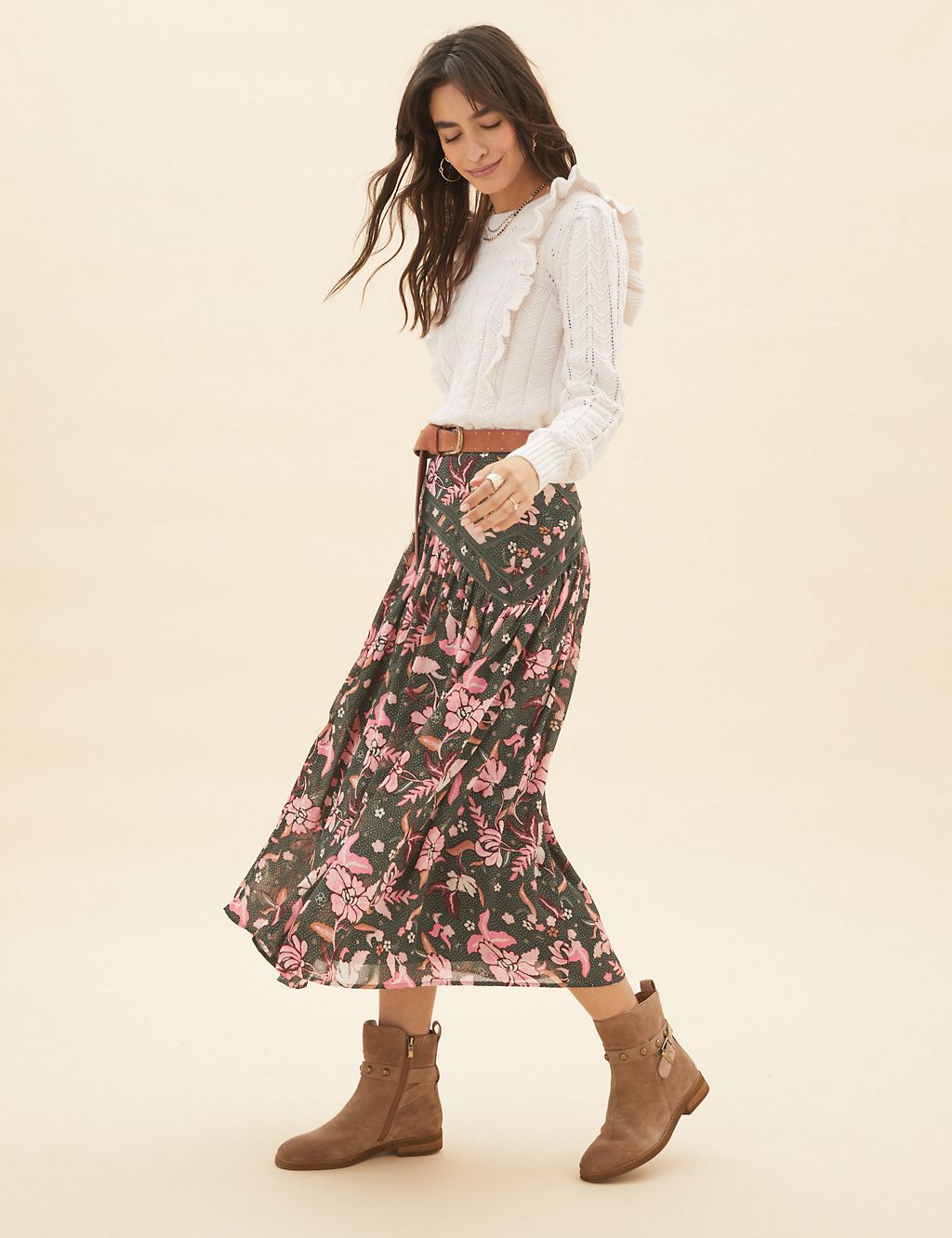 Floral Lace Detail Midaxi A-Line Skirt 3 of 5