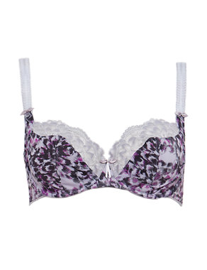 Floral Lace Feather Print Non-Padded Balcony B-DD Bra Image 2 of 4
