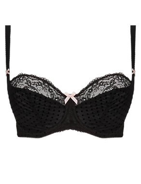 Floral Lace Flock Spotted Non-Padded Underwired Balcony Bra DD-G Image 2 of 4