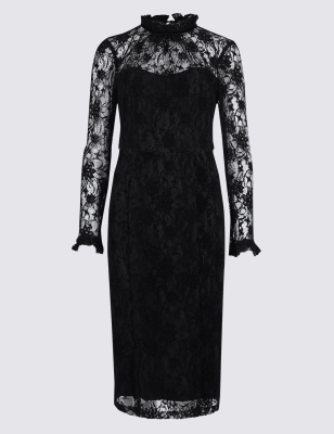 Floral Lace Long Sleeve Bodycon Midi Dress, M&S Collection